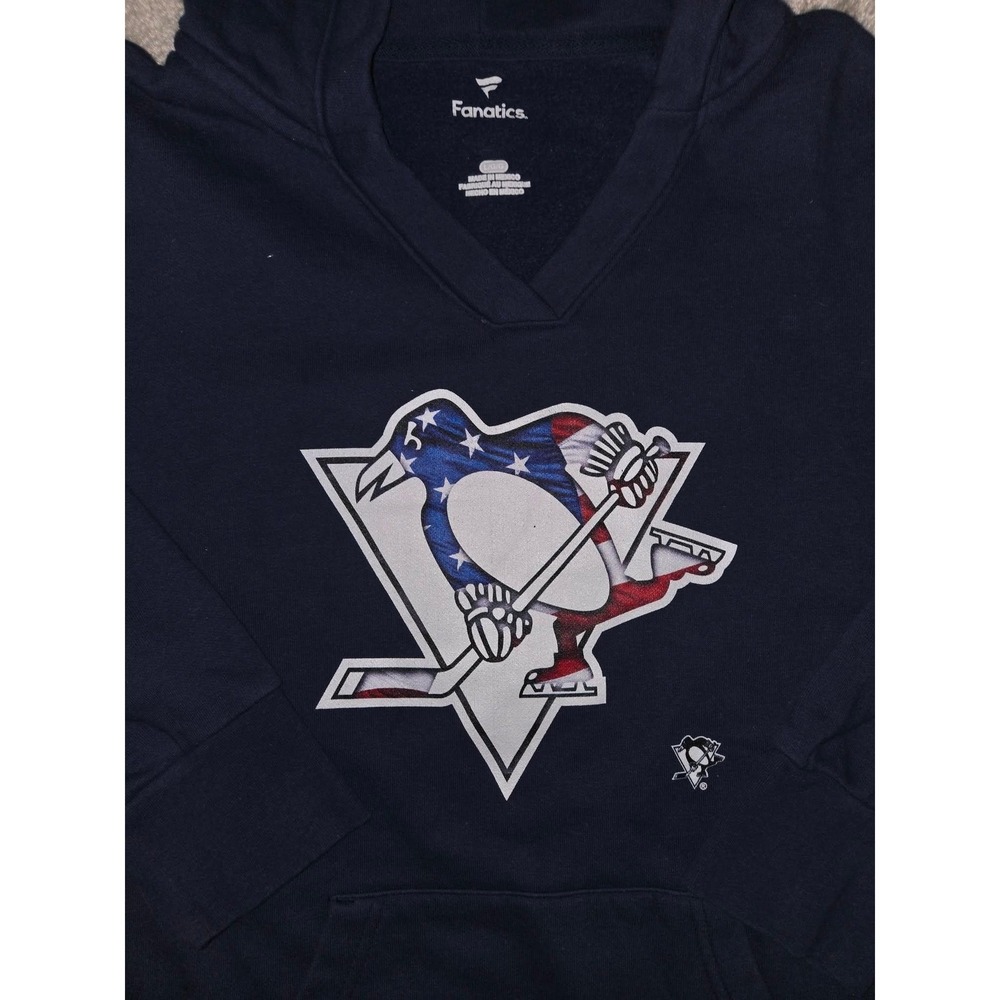 Fanatics Hoodie Pittsburgh Penguins Navy Blue‎ American Flag Logo Women's L - Picture 7 of 8